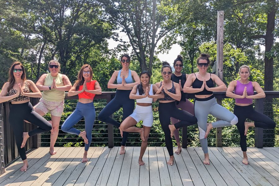 Outdoor yoga class in Asheville, NC
